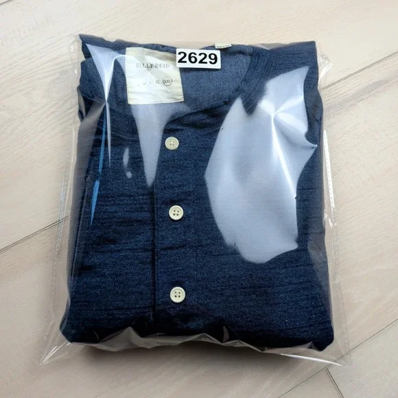 Billy Reid Slub Tuck Henley Shirt Mens XXL Heather Blue Long Sleeve Made in Peru - Picture 10 of 10